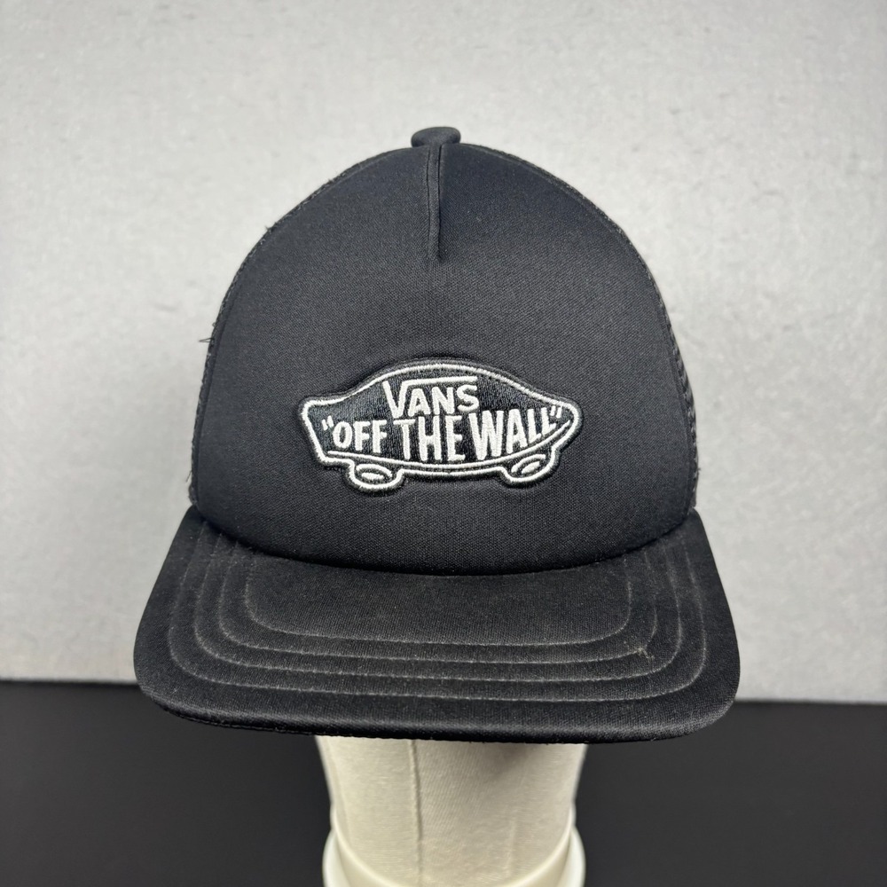 Vans Off The Wall Black Snapback Trucker Hat Mesh Back Skate Skateboard Cap OSFM